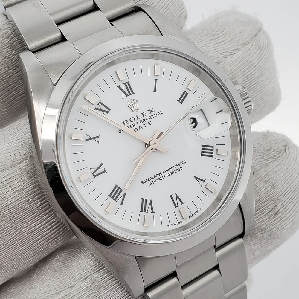 Rolex Oyster Perpetual Date 34mm Stainless Steel Smooth Bezel Watch 15200 - Image 2
