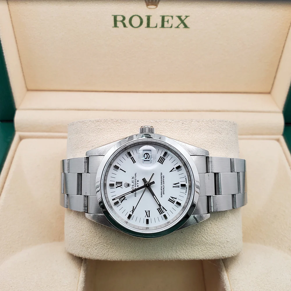 Rolex Oyster Perpetual Date 34mm Stainless Steel Smooth Bezel Watch 15200 - Image 4