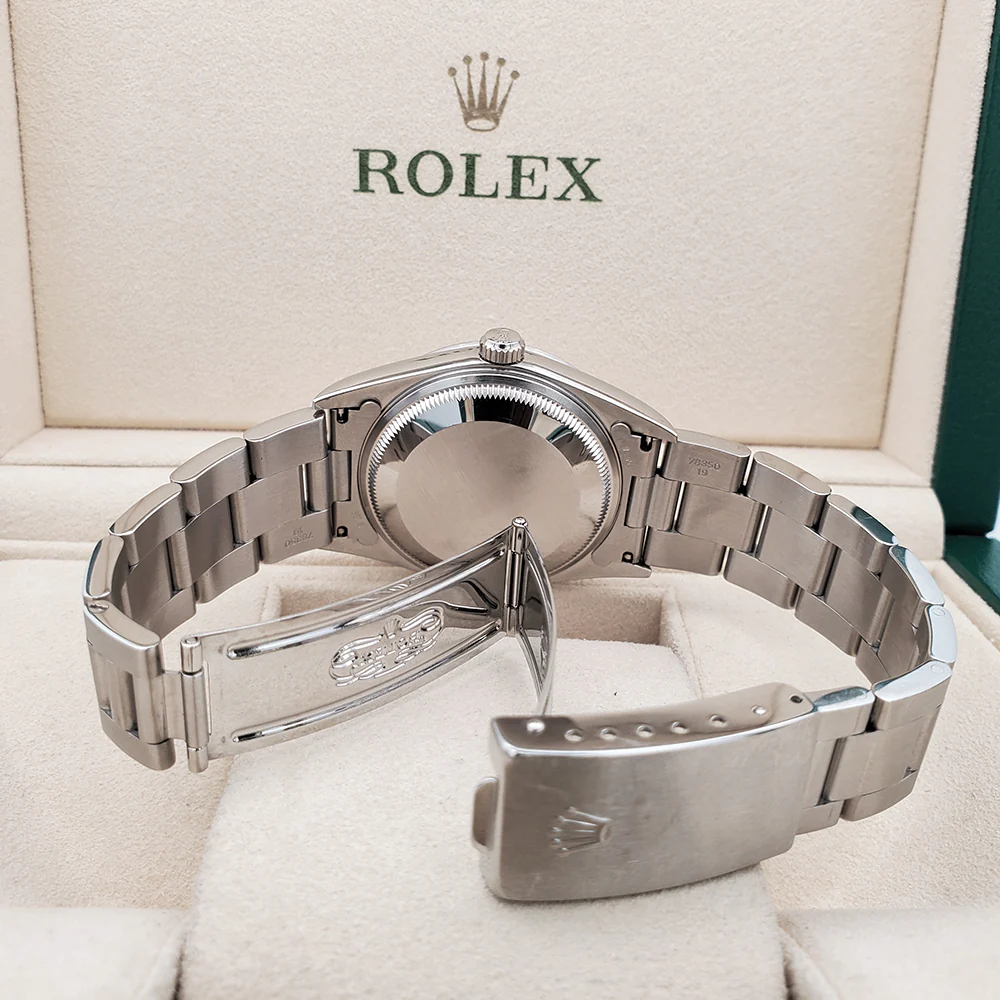 Rolex Oyster Perpetual Date 34mm Stainless Steel Smooth Bezel Watch 15200 - Image 7