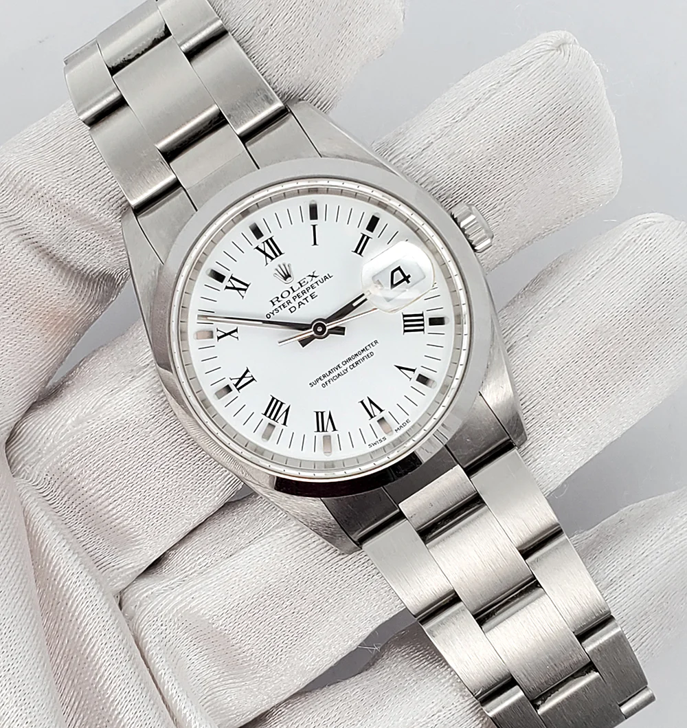 Rolex Oyster Perpetual Date 34mm Stainless Steel Smooth Bezel Watch 15200 - Image 2