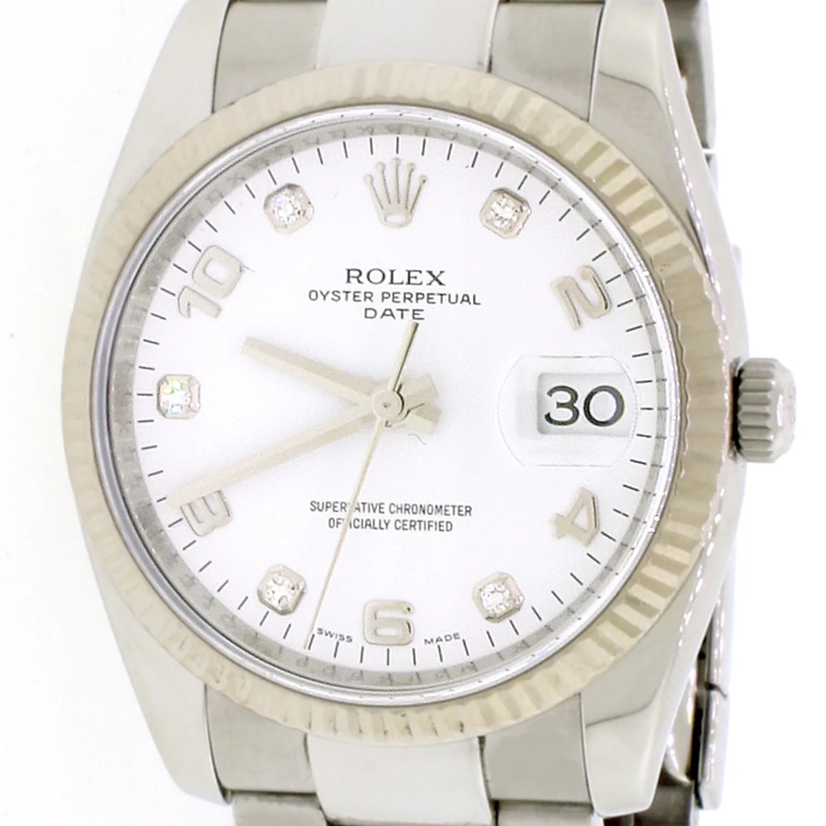 Rolex Oyster Perpetual Date 34mm Stainless with White gold Bezel Rolex White Diamond Dial Automatic Watch 115234 - Image 2