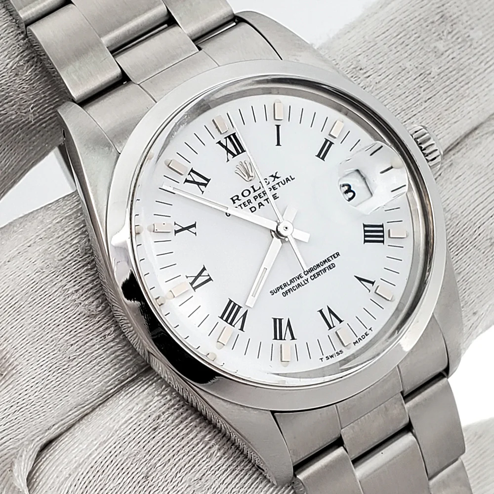 Rolex Oyster Perpetual Date 34mm White Roman Steel Oyster 15000 Watch Box Papers - Image 3