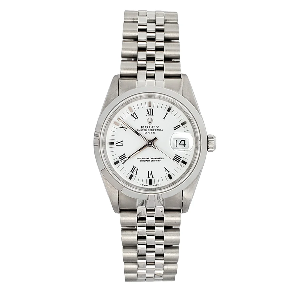Rolex Oyster Perpetual Date 34mm White Roman Steel Smooth Bezel Jubilee Watch 15200 - Image 3