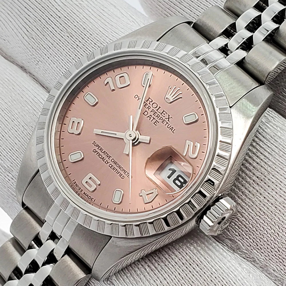 Rolex Oyster Perpetual Lady Date 26mm Salmon Arabic Index Steel Watch 79240