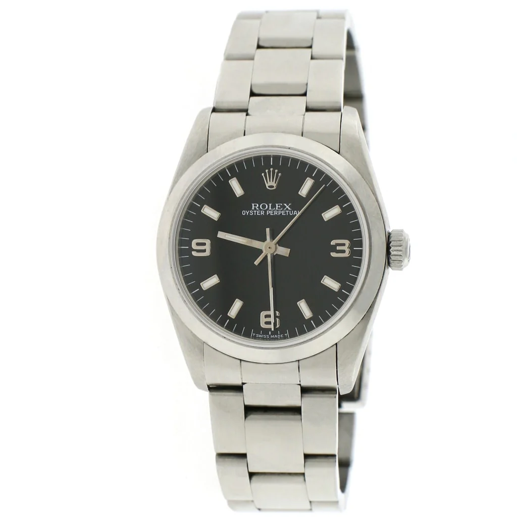 Rolex Oyster Perpetual Midsize Black Dial 31MM Automatic Stainless Steel Watch 67480
