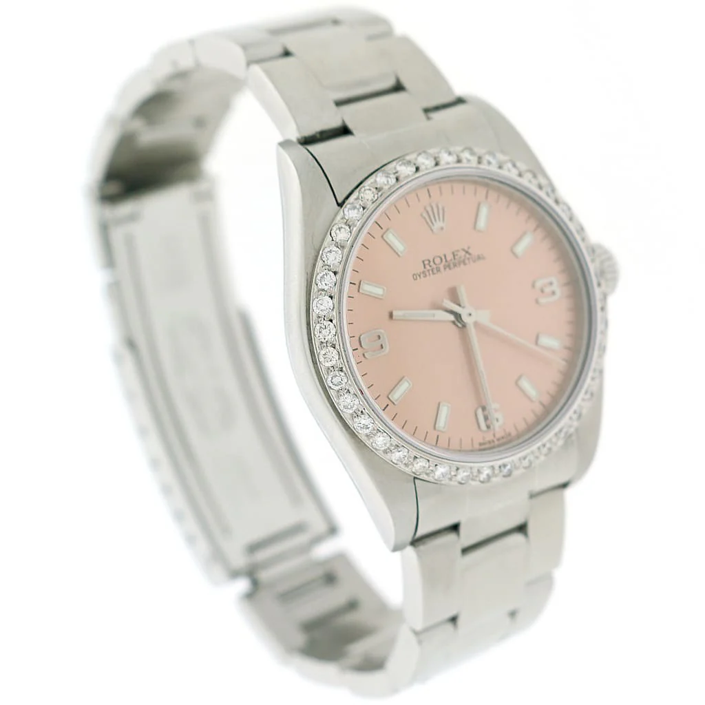 Rolex Oyster Perpetual Original Salmon Stick Dial 31mm Automatic Stainless Steel Watch w/Diamond Bezel 77080 - Image 4