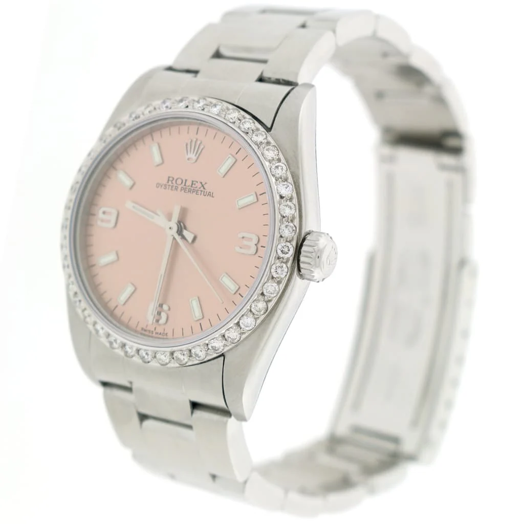Rolex Oyster Perpetual Original Salmon Stick Dial 31mm Automatic Stainless Steel Watch w/Diamond Bezel 77080 - Image 5