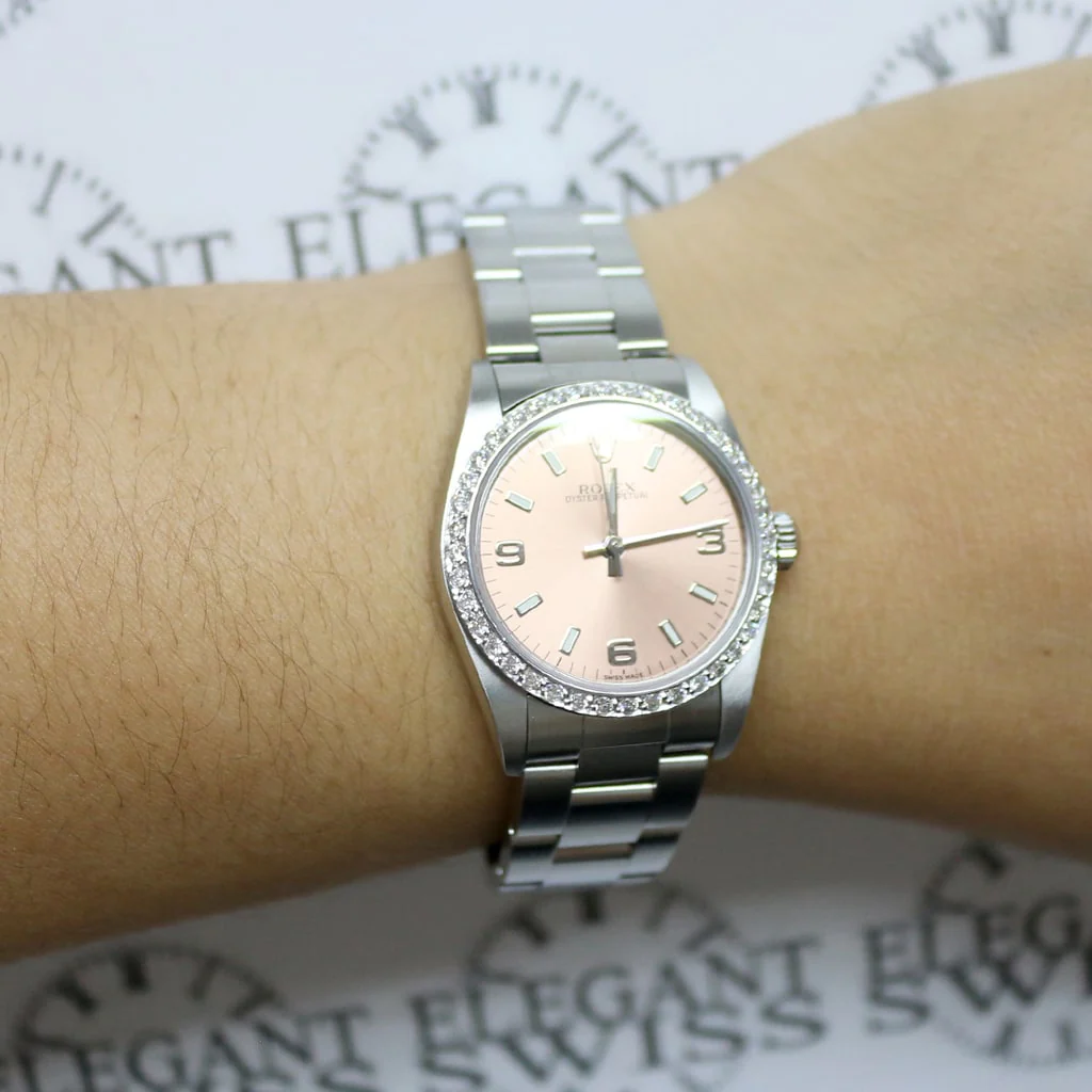 Rolex Oyster Perpetual Original Salmon Stick Dial 31mm Automatic Stainless Steel Watch w/Diamond Bezel 77080 - Image 6