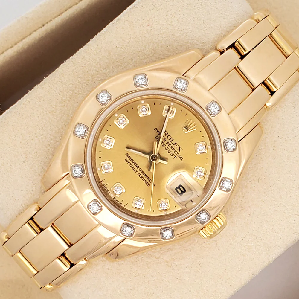 Rolex Pearlmaster Factory Champagne Diamond Dial/Bezel Yellow Gold 29mm Lady-Datejust Watch 69318