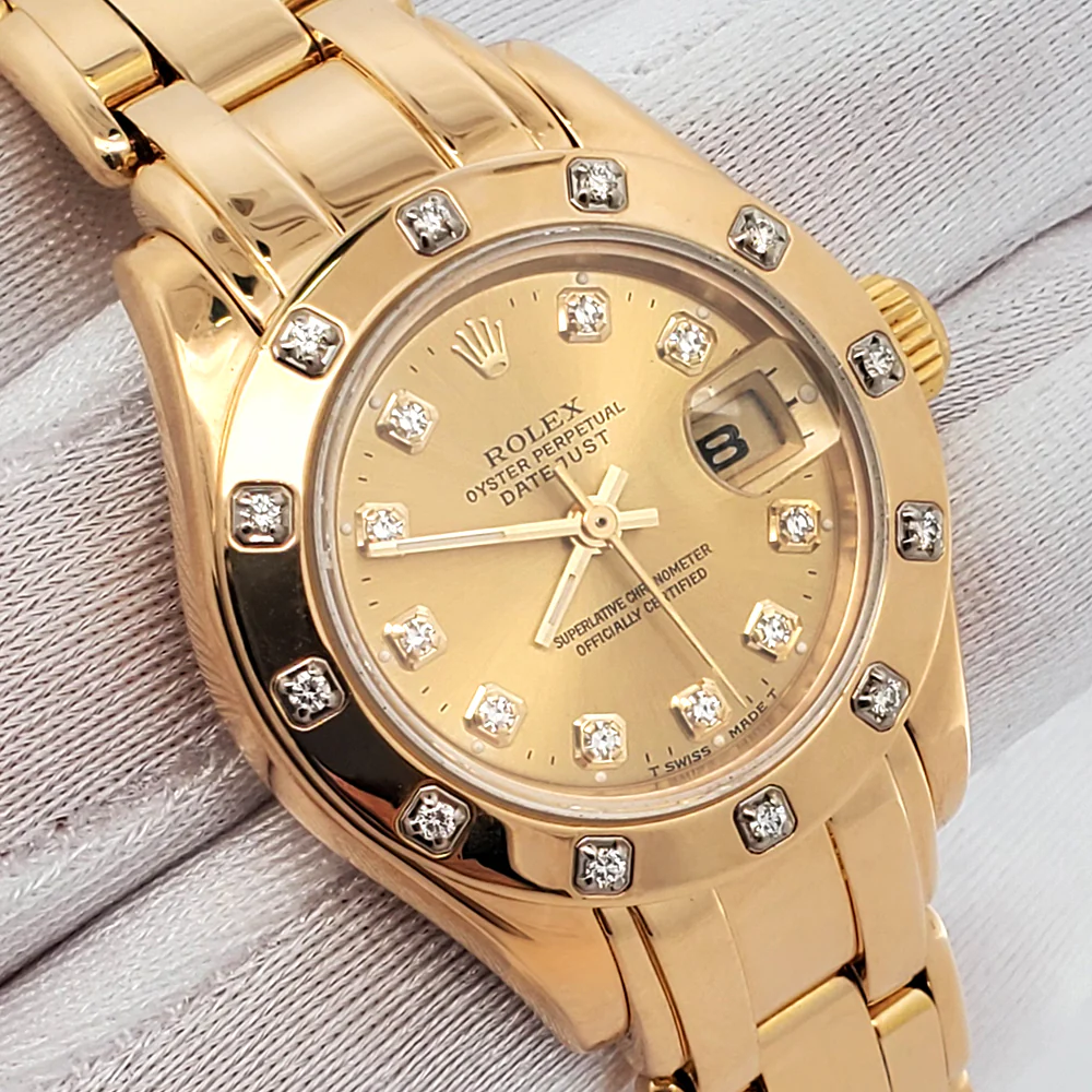 Rolex Pearlmaster Factory Champagne Diamond Dial/Bezel Yellow Gold 29mm Lady-Datejust Watch 69318 - Image 3