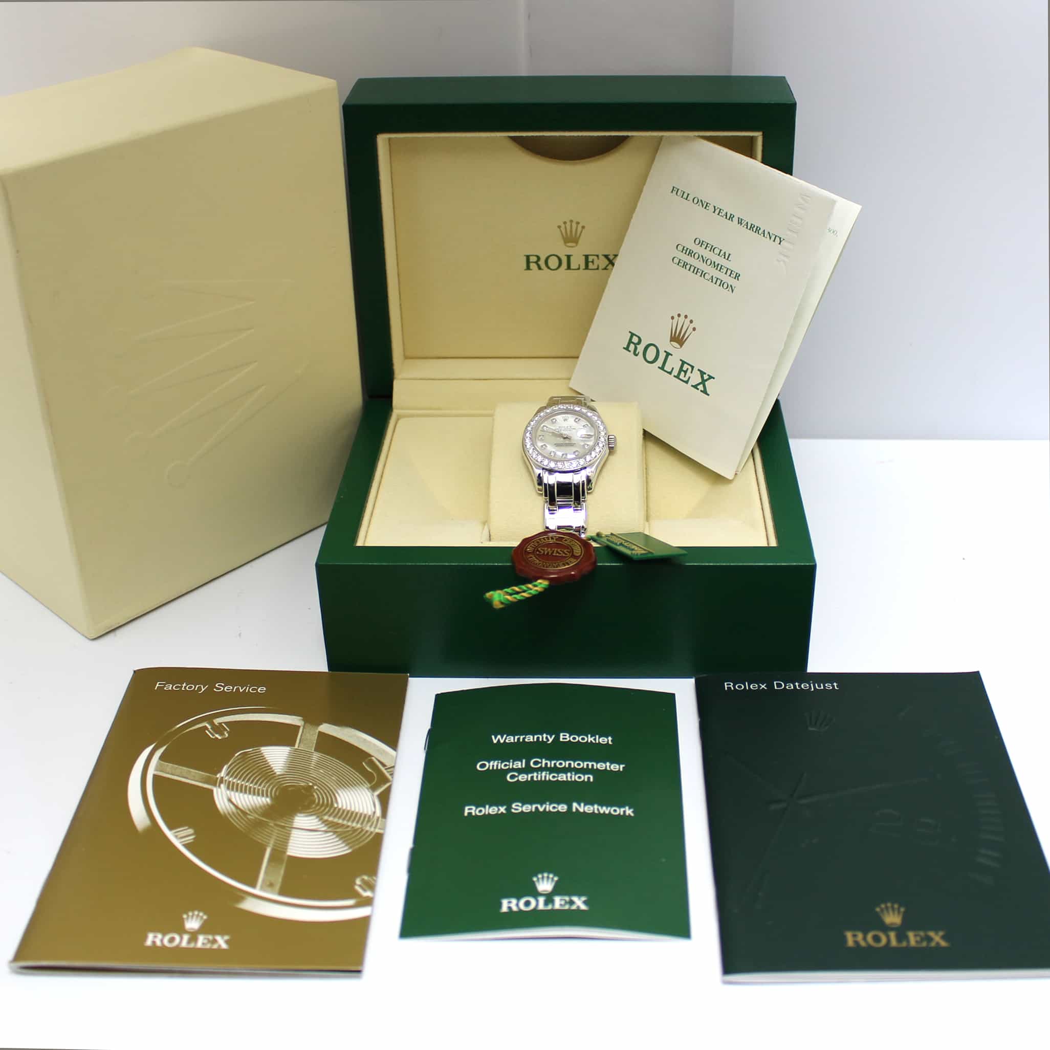 Rolex Pearlmaster Masterpiece Mother of Pearl Diamond Dial & Bezel 18K White Gold Automatic Ladies Watch 80299 - Image 3