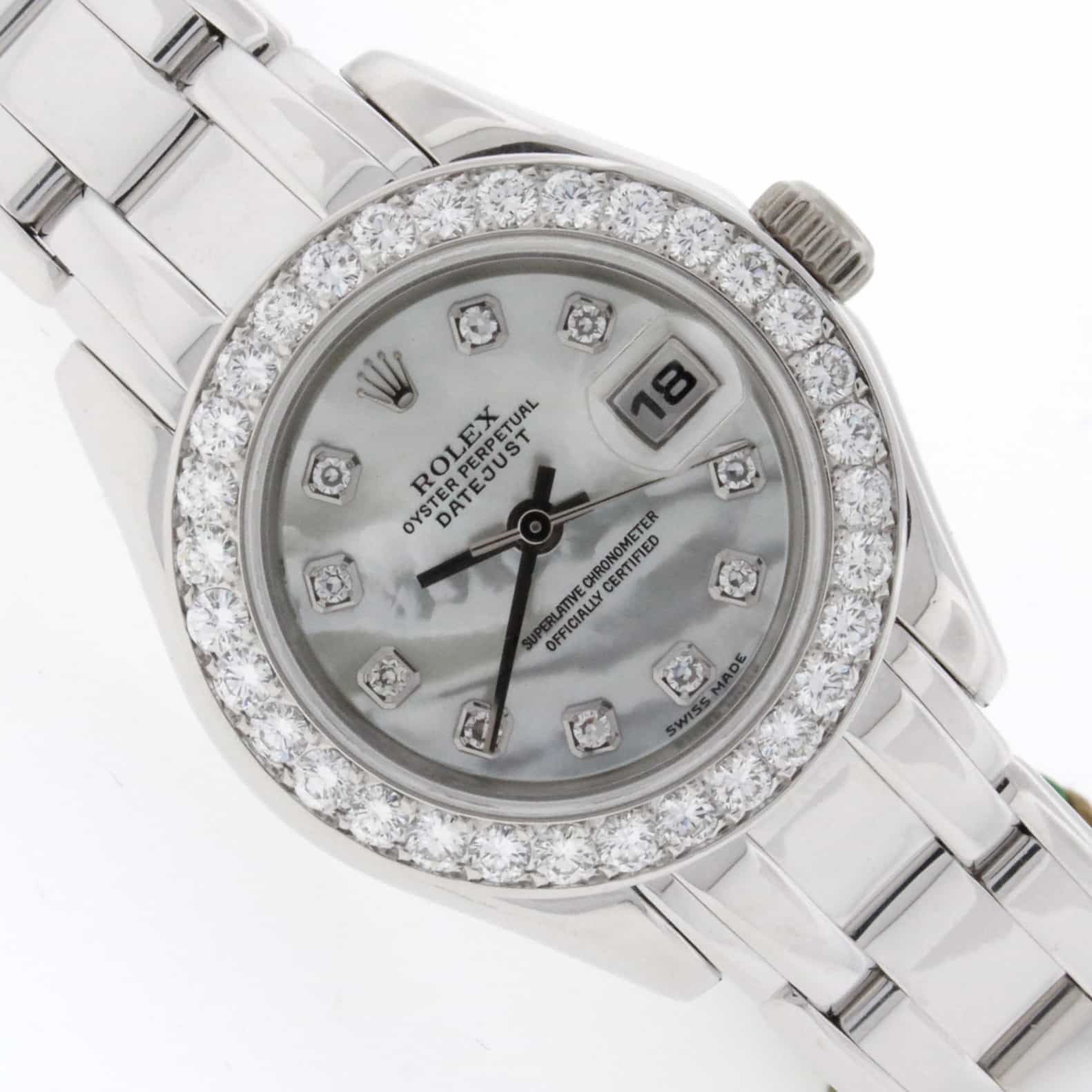 Rolex Pearlmaster Masterpiece Mother of Pearl Diamond Dial & Bezel 18K White Gold Automatic Ladies Watch 80299 - Image 4