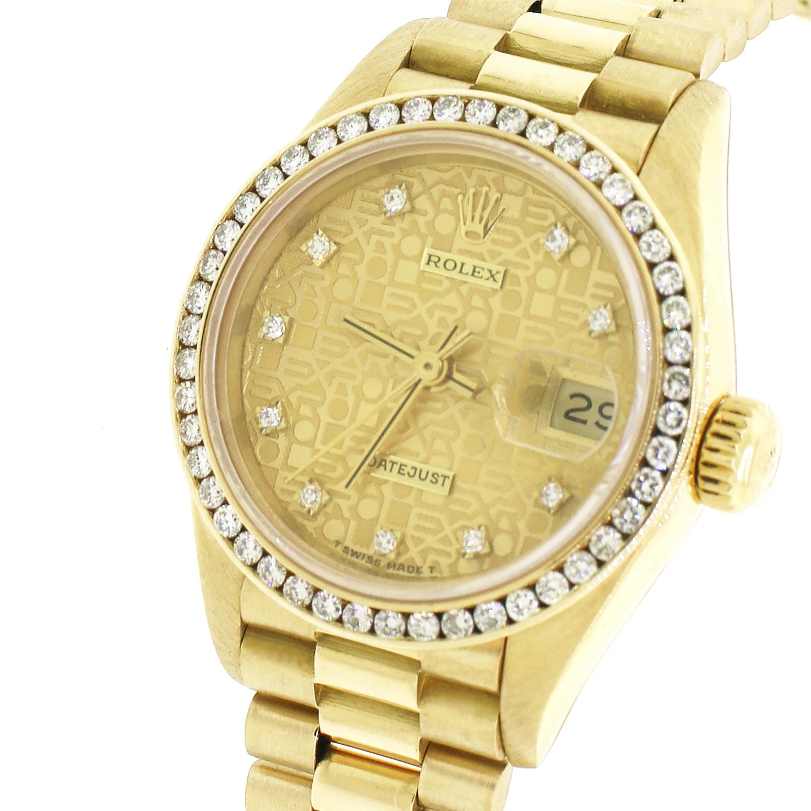 Rolex President 18K Gold Factory Jubilee Diamond Dial 26mm Ladies Watch with Diamond Bezel - Image 3