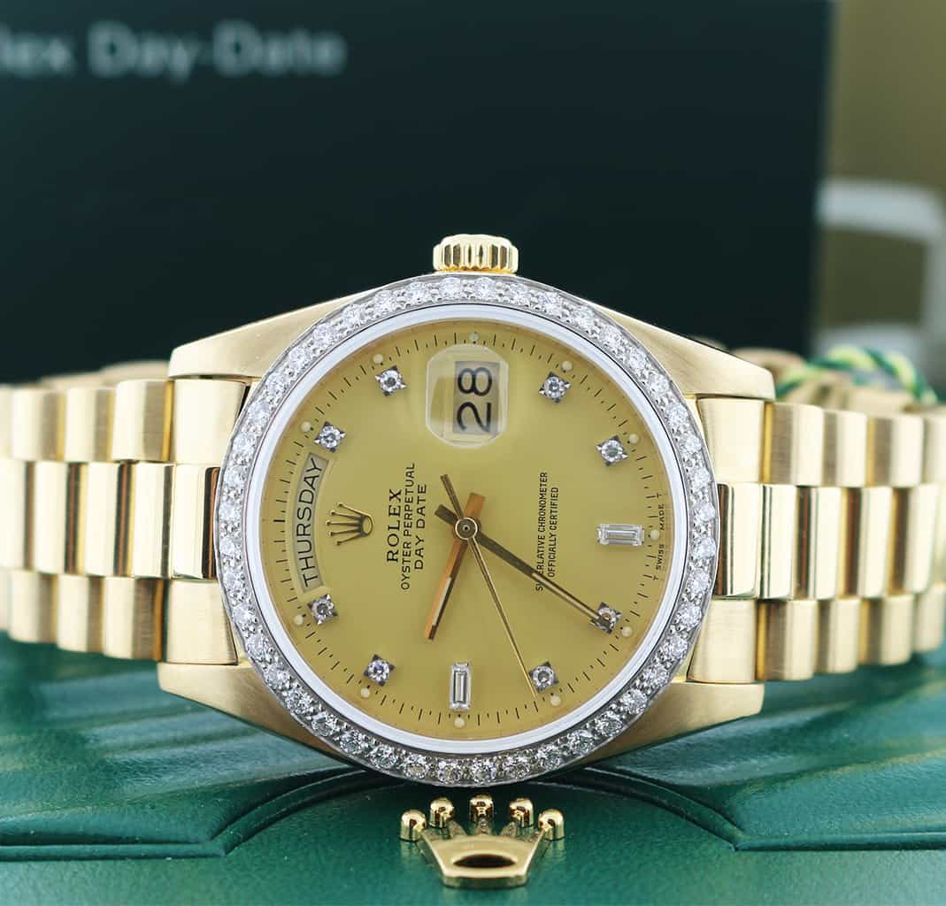 Rolex President 18K Yellow Gold Factory Diamond Bezel & Dial 36MM Watch 18048 - Image 2