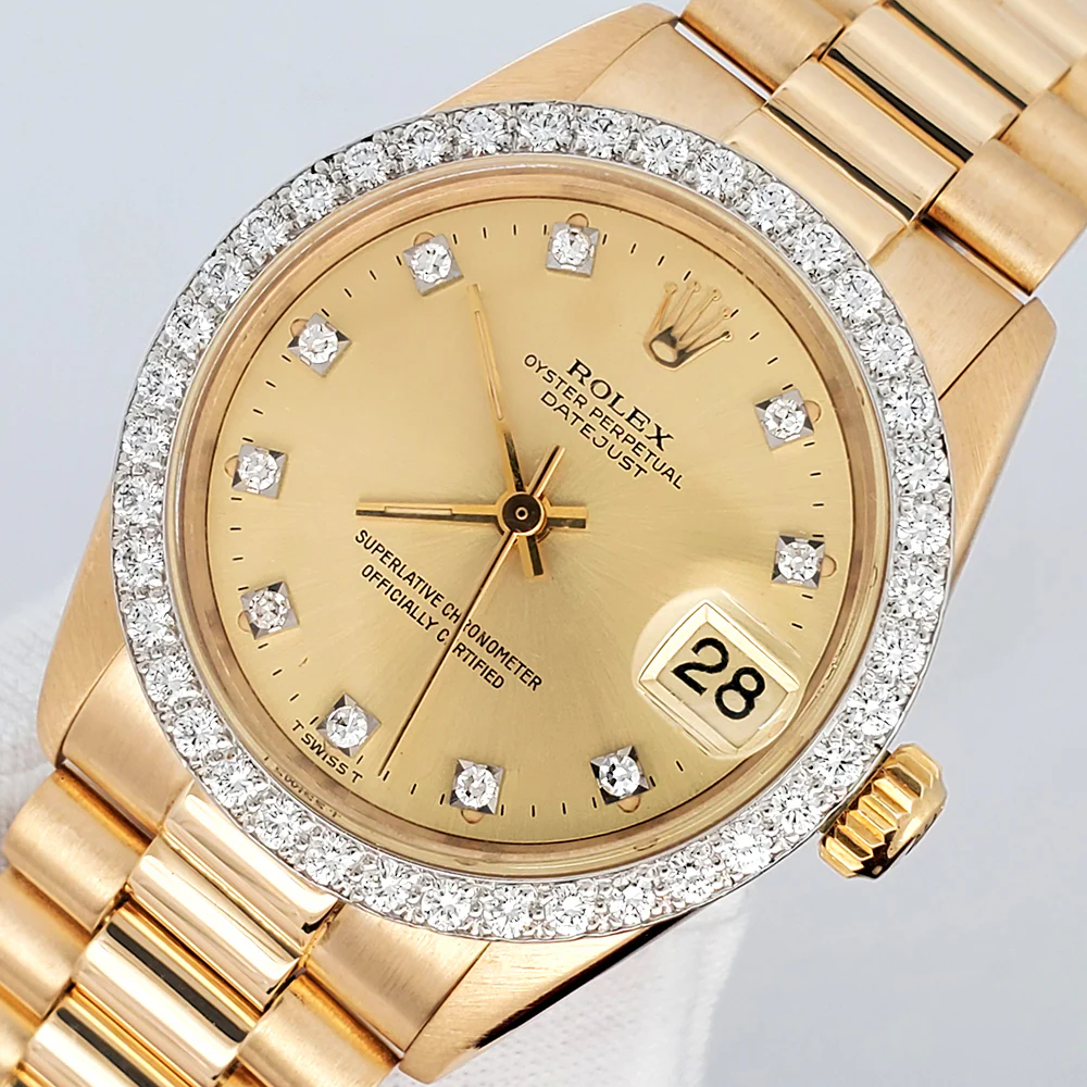 Rolex President 31mm Factory Diamond Dial/Bezel Yellow Gold Midsize Watch 6828