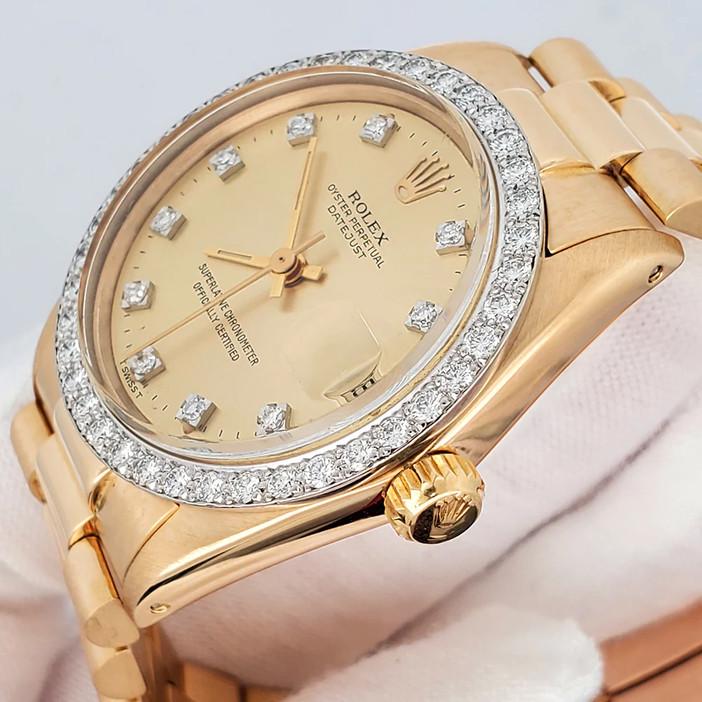 Rolex President 31mm Factory Diamond Dial/Bezel Yellow Gold Midsize Watch 6828 - Image 2