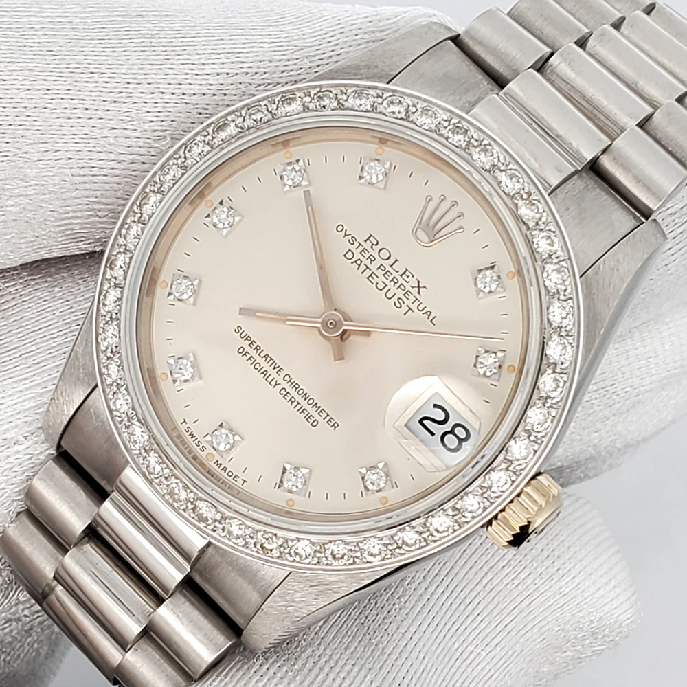 Rolex President 31mm Factory Silver Diamond Dial White Gold Watch 68279 - Image 2