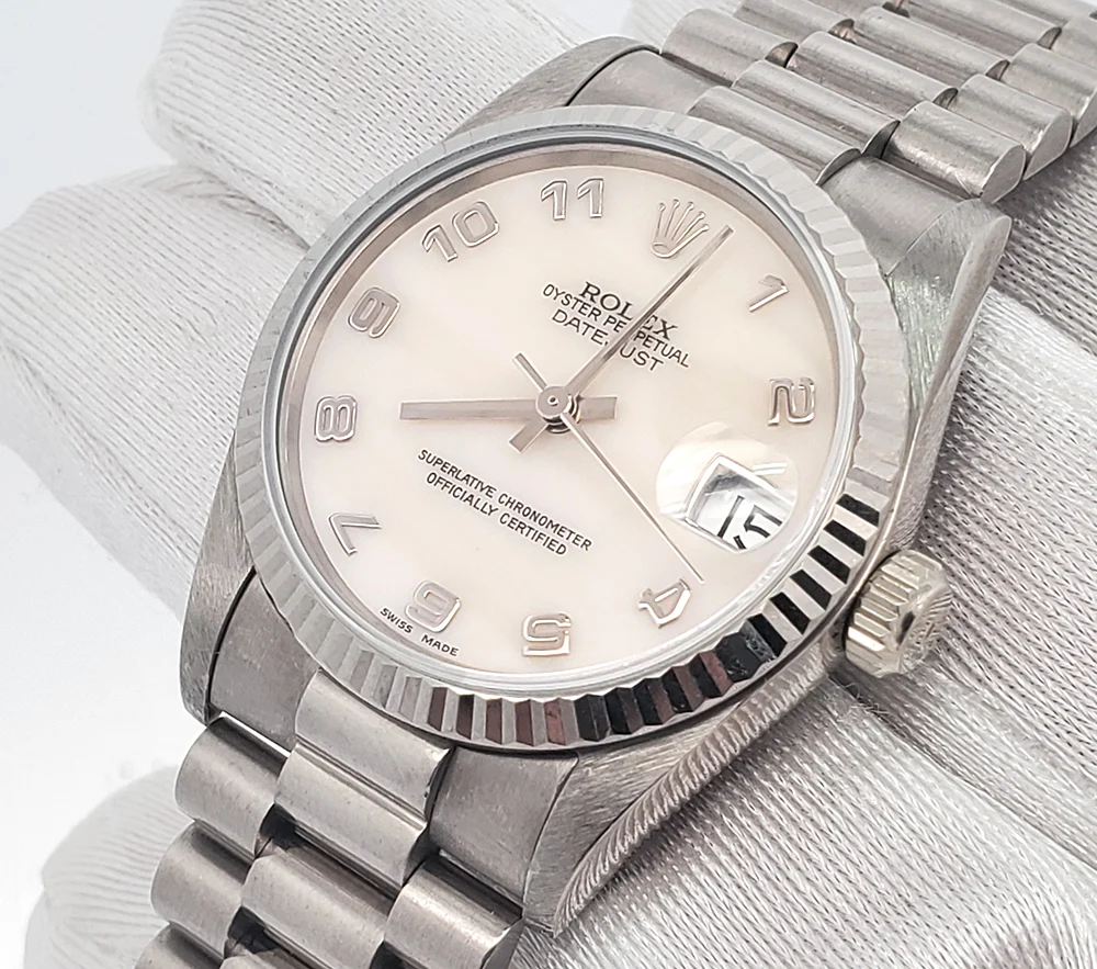 Rolex President 31mm White Gold White Mother of Pearl Dial Watch 68279