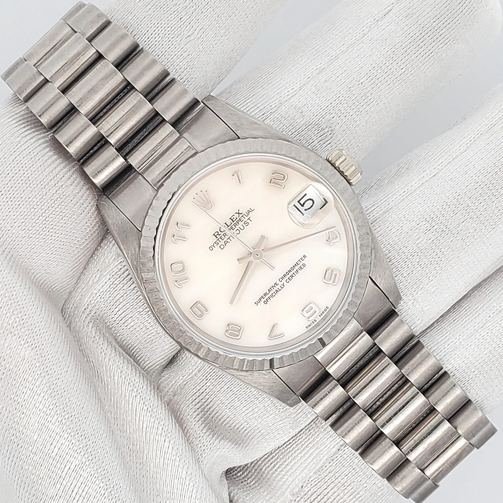 Rolex President 31mm White Gold White Mother of Pearl Dial Watch 68279 - Image 3