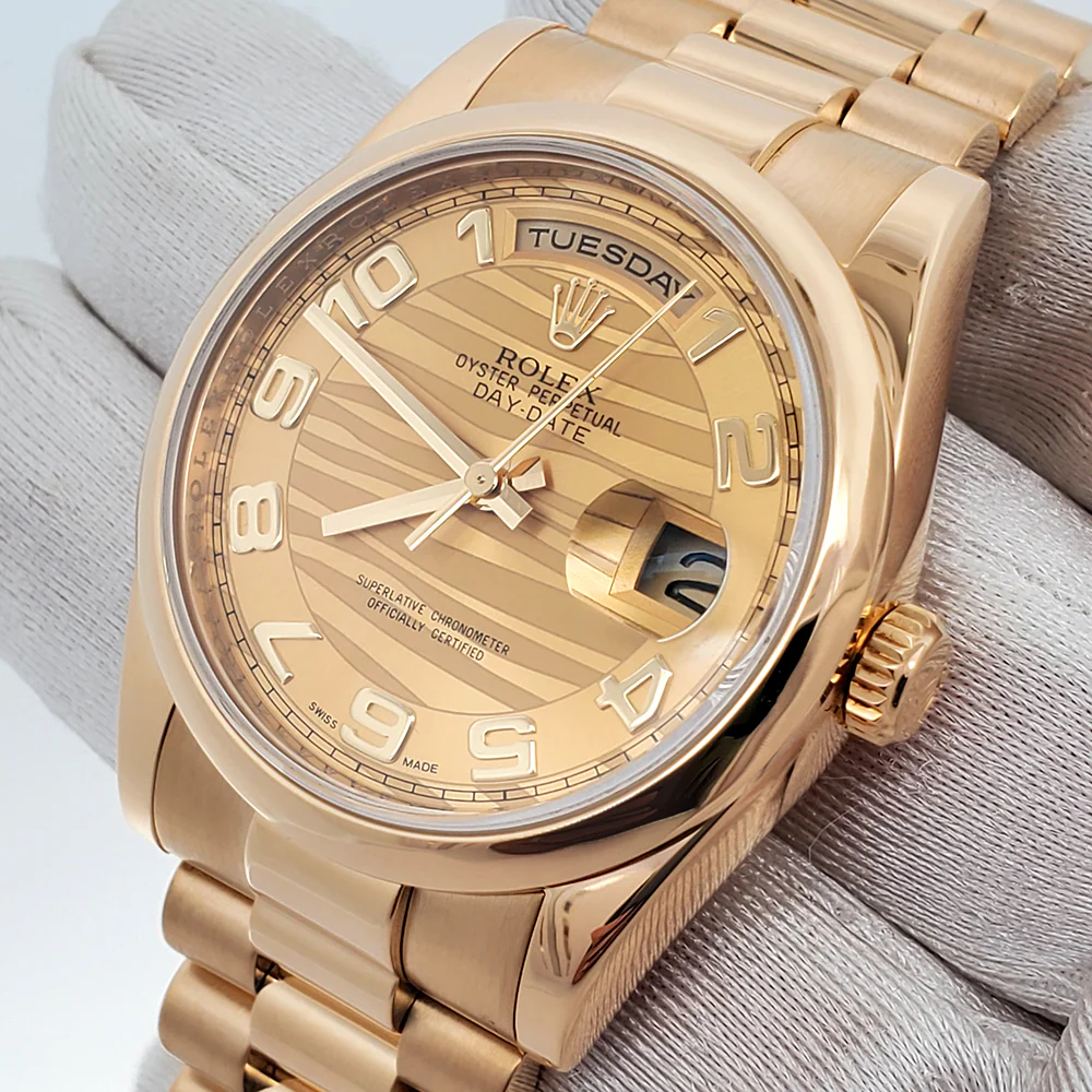 Rolex President Champagne Wave Day-Date 18K Yellow Gold Dial 36MM Watch 118208 Box Papers - Image 2