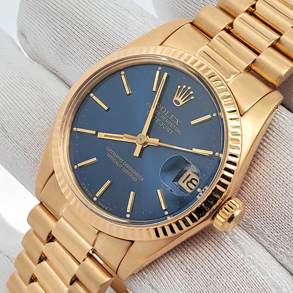 Rolex President Datejust 31mm 6827 Blue Index Yellow Gold Watch