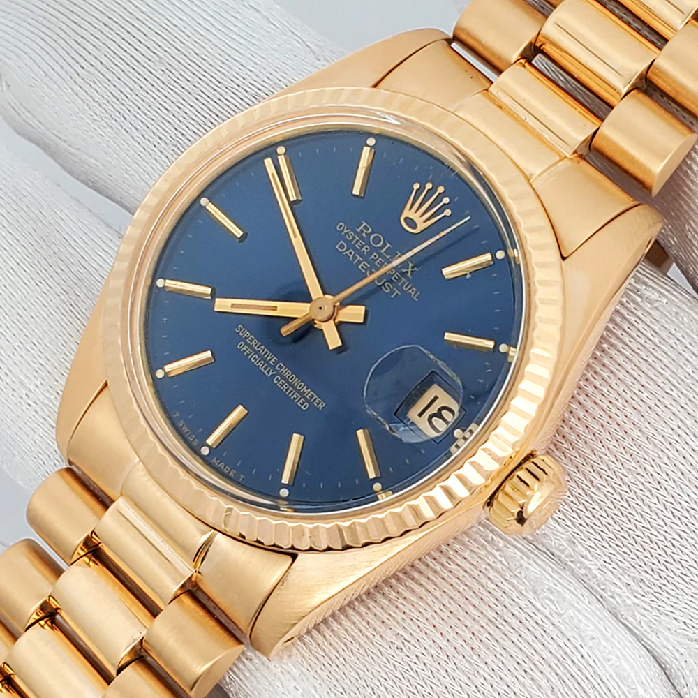 Rolex President Datejust 31mm 6827 Blue Index Yellow Gold Watch - Image 2