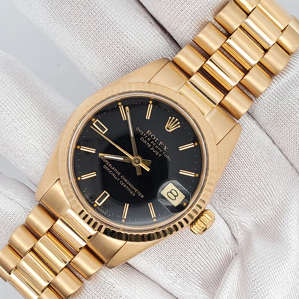Rolex President Datejust 31mm Black Index Yellow Gold Vintage Watch 6827 - Image 3