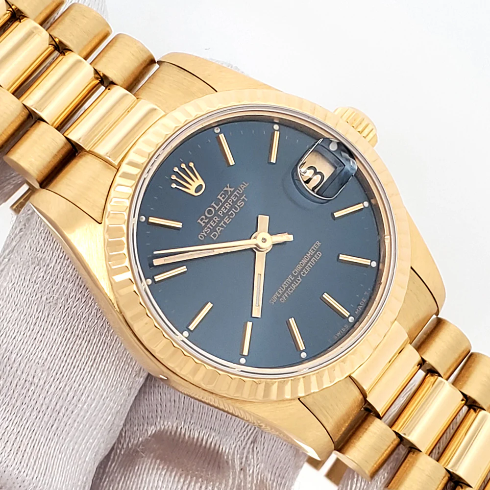Rolex President Datejust 31mm Blue Index Dial Yellow Gold Watch 68278 Box Appraisal - Image 2