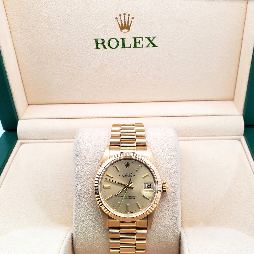 Rolex President Datejust 31mm Champagne Index Dial Yellow Gold Watch 68278 - Image 3