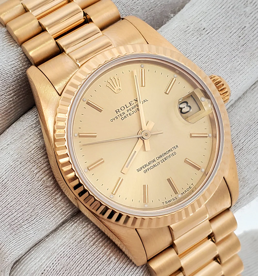 Rolex President Datejust 31mm Champagne Index Yellow Gold Watch 68278 - Image 3