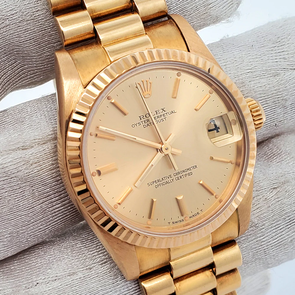 Rolex President Datejust 31mm Champagne Stick Dial Yellow Gold Watch 68278 Box Papers - Image 2