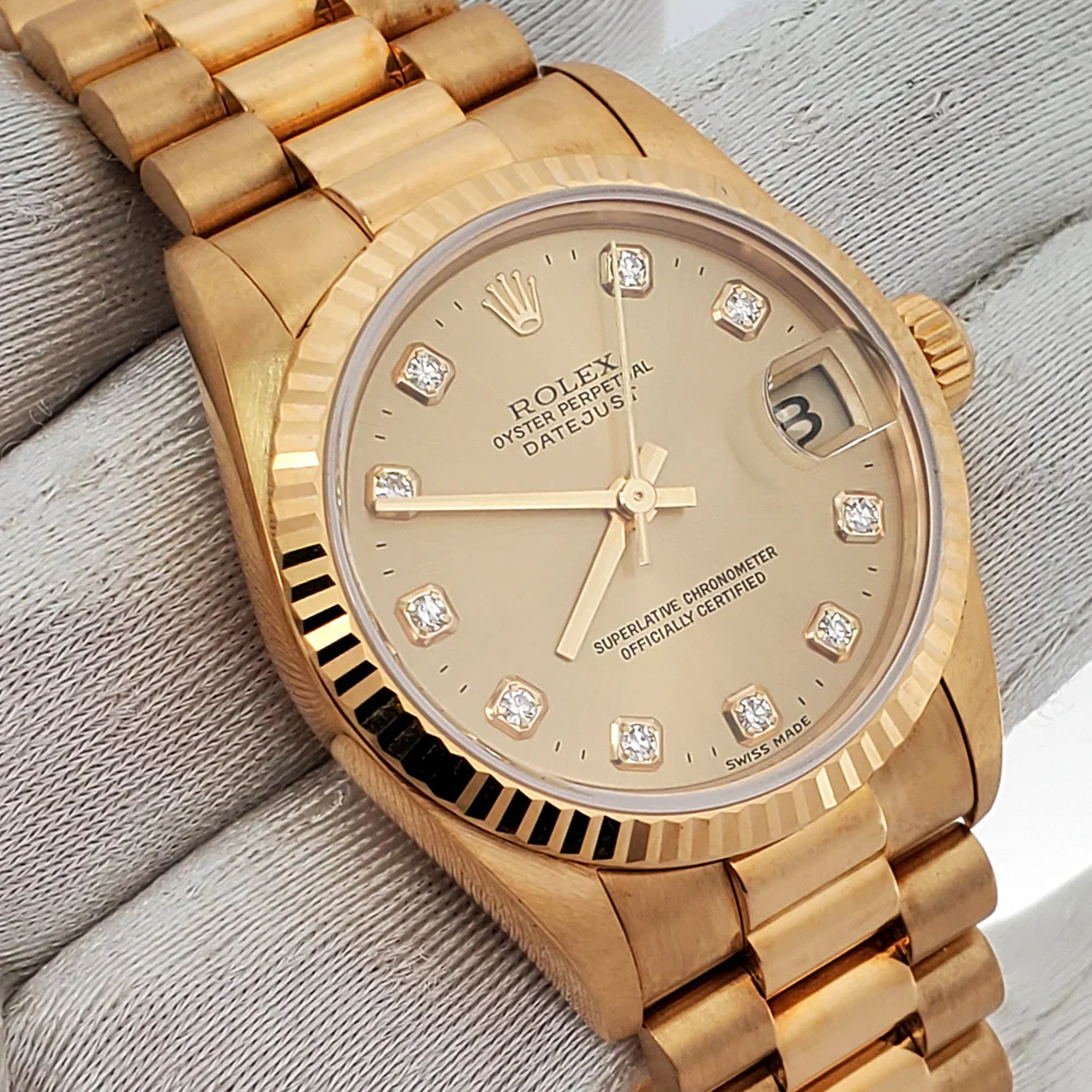 Rolex President Datejust 31mm Factory Champagne Diamond Dial Yellow Gold Watch 78278 - Image 3