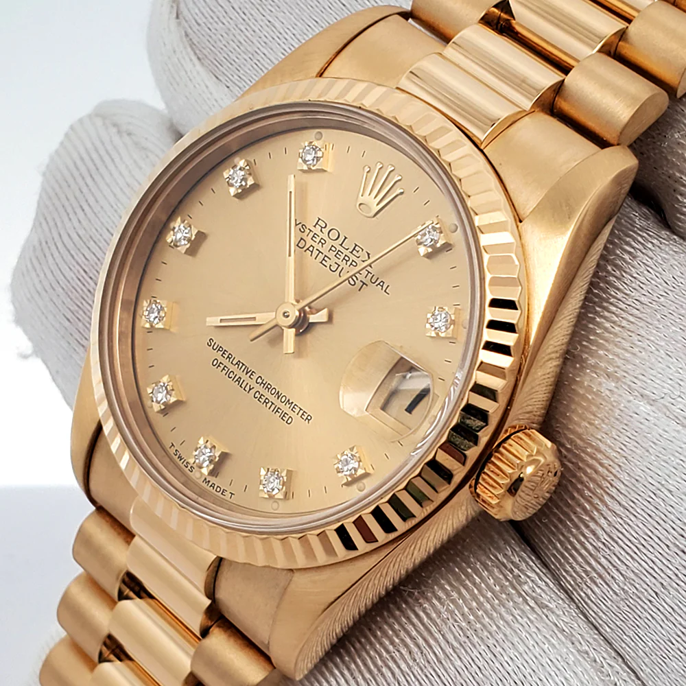 Rolex President Datejust 31mm Factory Champagne Diamond Yellow Gold midsize Watch 68278 Box Papers - Image 2