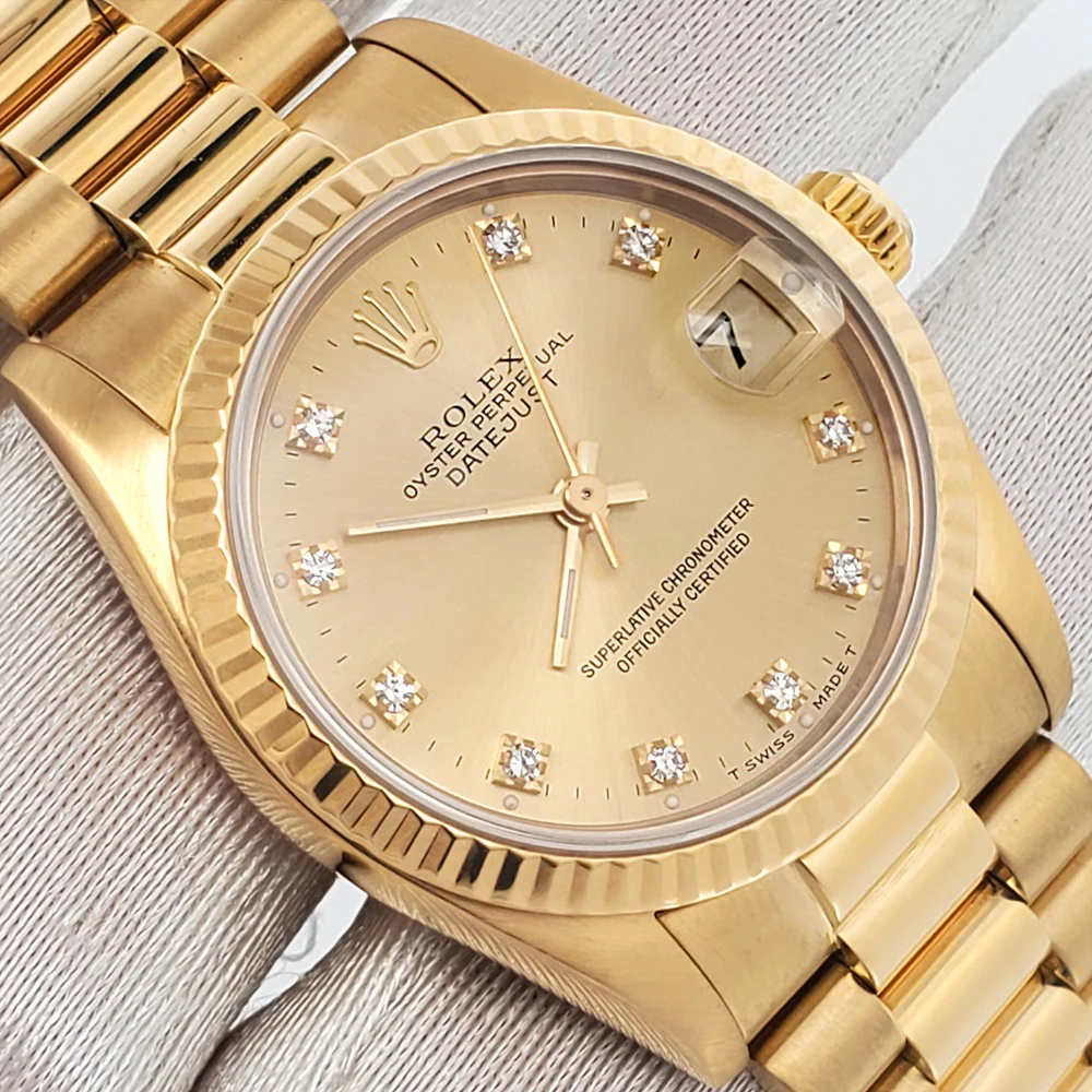 Rolex President Datejust 31mm Factory Champagne Diamond Yellow Gold Watch 68278 - Image 2