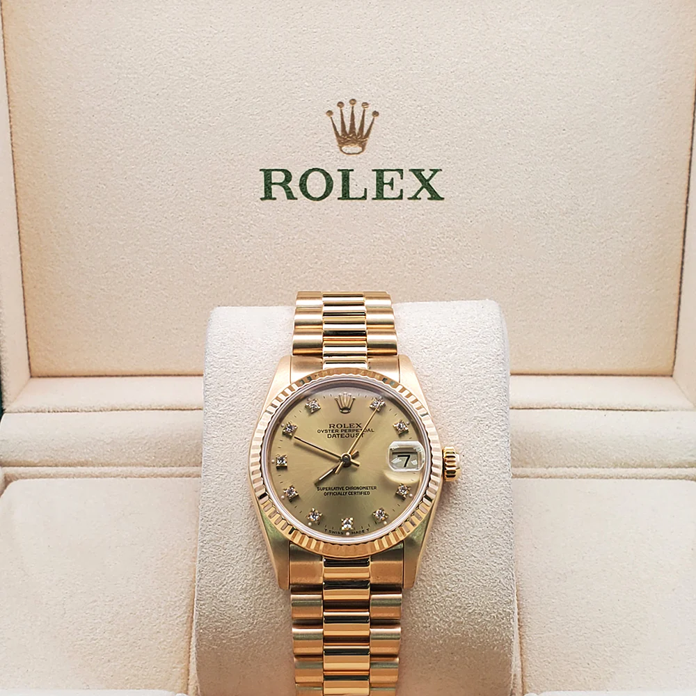 Rolex President Datejust 31mm Factory Champagne Diamond Yellow Gold Watch 68278 - Image 3