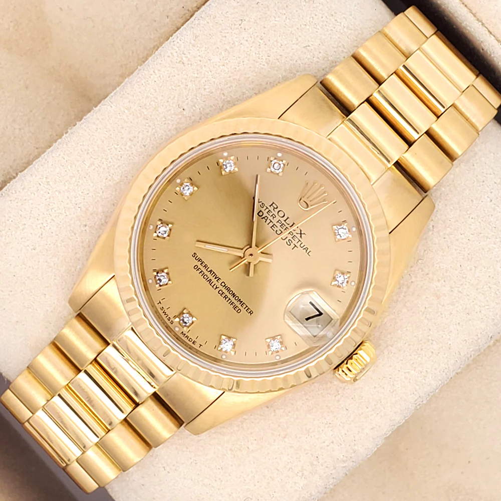 Rolex President Datejust 31mm Factory Champagne Diamond Yellow Gold Watch 68278 - Image 4