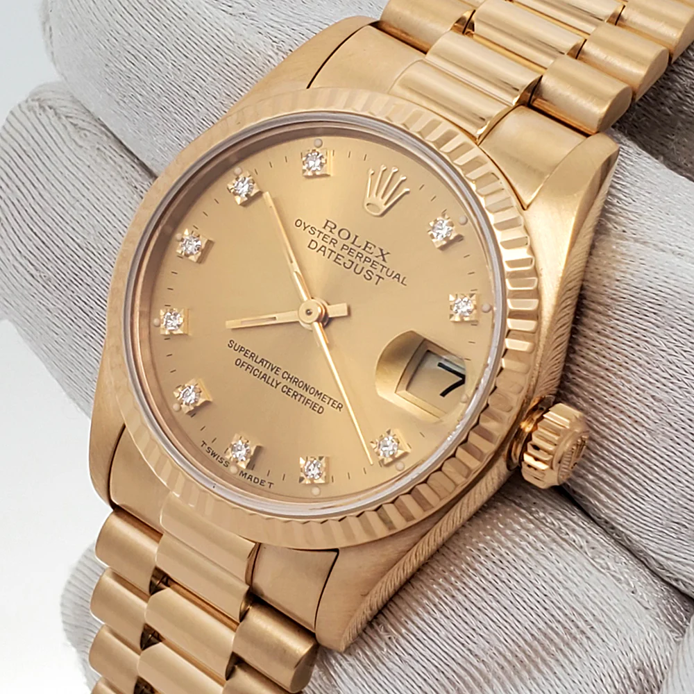 Rolex President Datejust 31mm Factory Champagne Diamond Yellow Gold Watch 68278 - Image 2