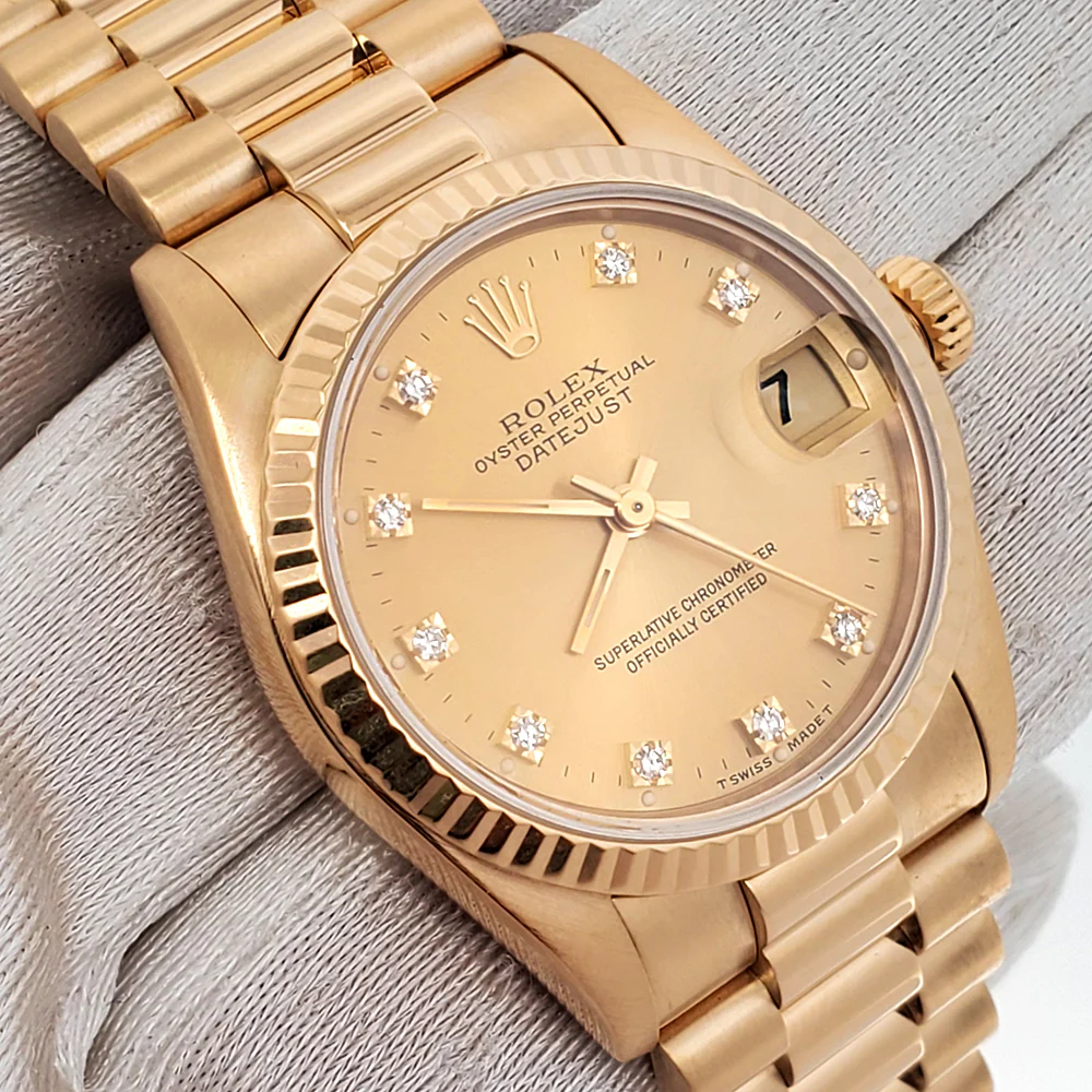 Rolex President Datejust 31mm Factory Champagne Diamond Yellow Gold Watch 68278 - Image 3