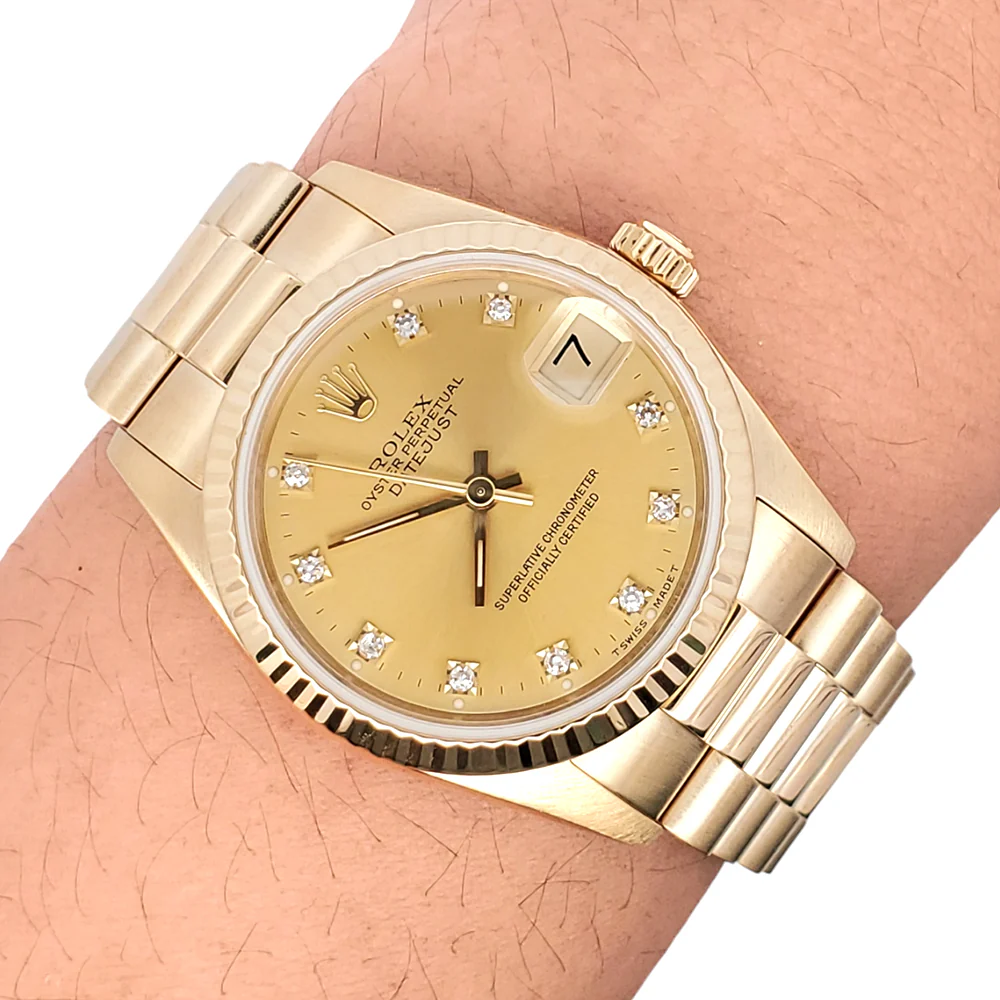Rolex President Datejust 31mm Factory Champagne Diamond Yellow Gold Watch 68278 - Image 4