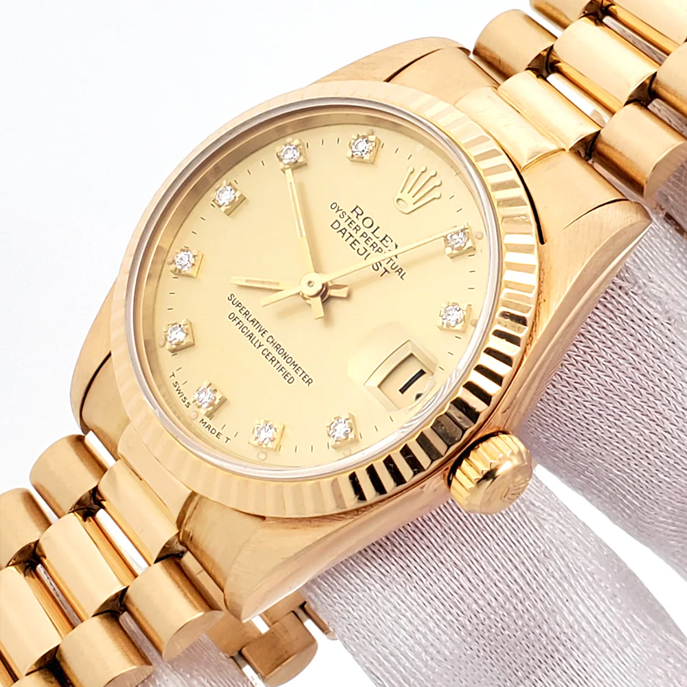 Rolex President Datejust 31mm Factory Champagne Diamond Yellow Gold Watch 68278 - Image 3