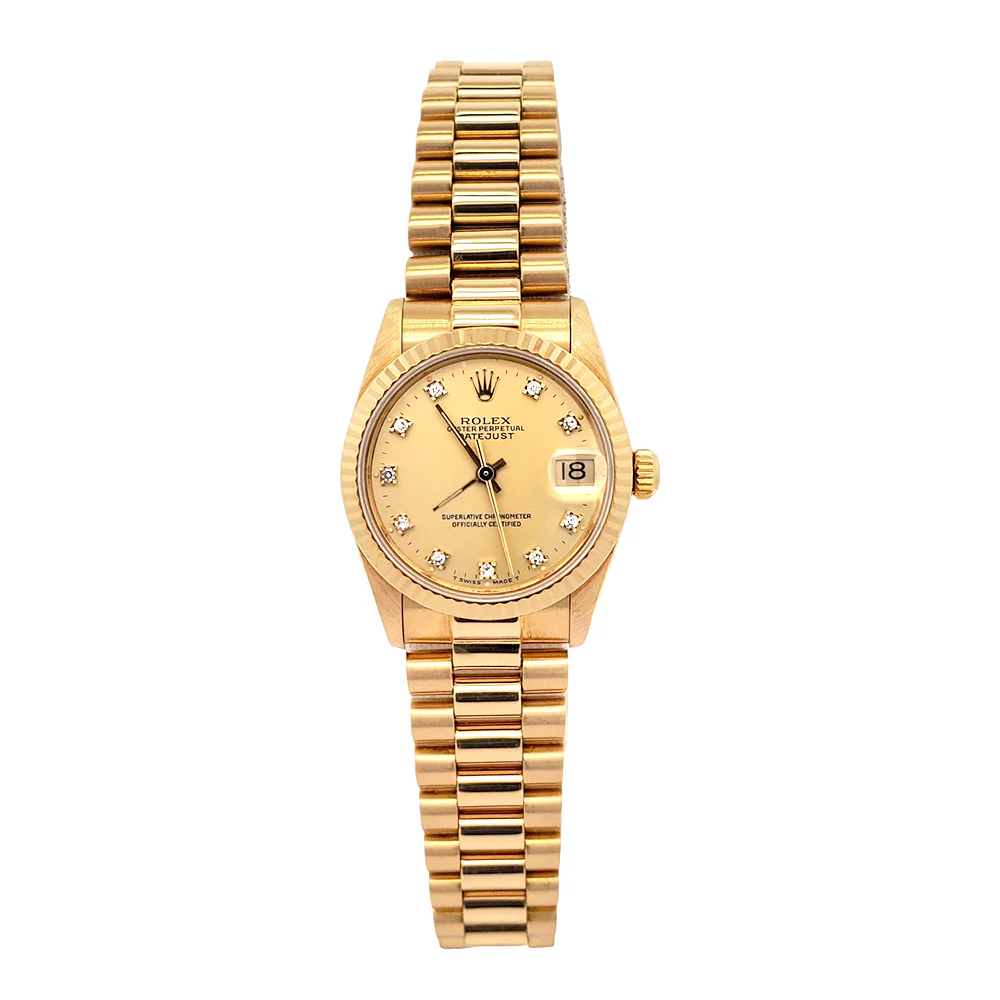 Rolex President Datejust 31mm Factory Champagne Diamond Yellow Gold Watch 68278 - Image 4