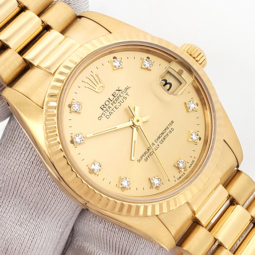 Rolex President Datejust 31mm Factory Champagne Diamond Yellow Gold Watch 68278 - Image 2