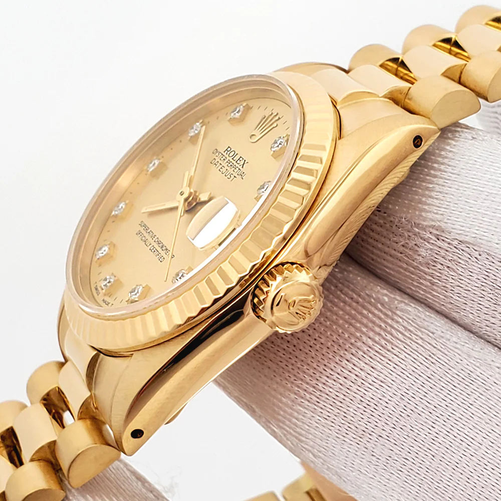 Rolex President Datejust 31mm Factory Champagne Diamond Yellow Gold Watch 68278 - Image 3