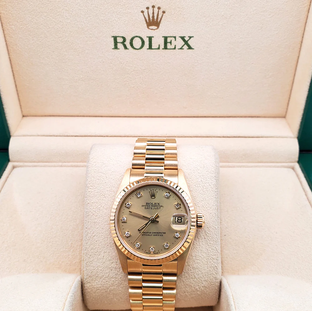 Rolex President Datejust 31mm Factory Champagne Diamond Yellow Gold Watch 68278 - Image 4