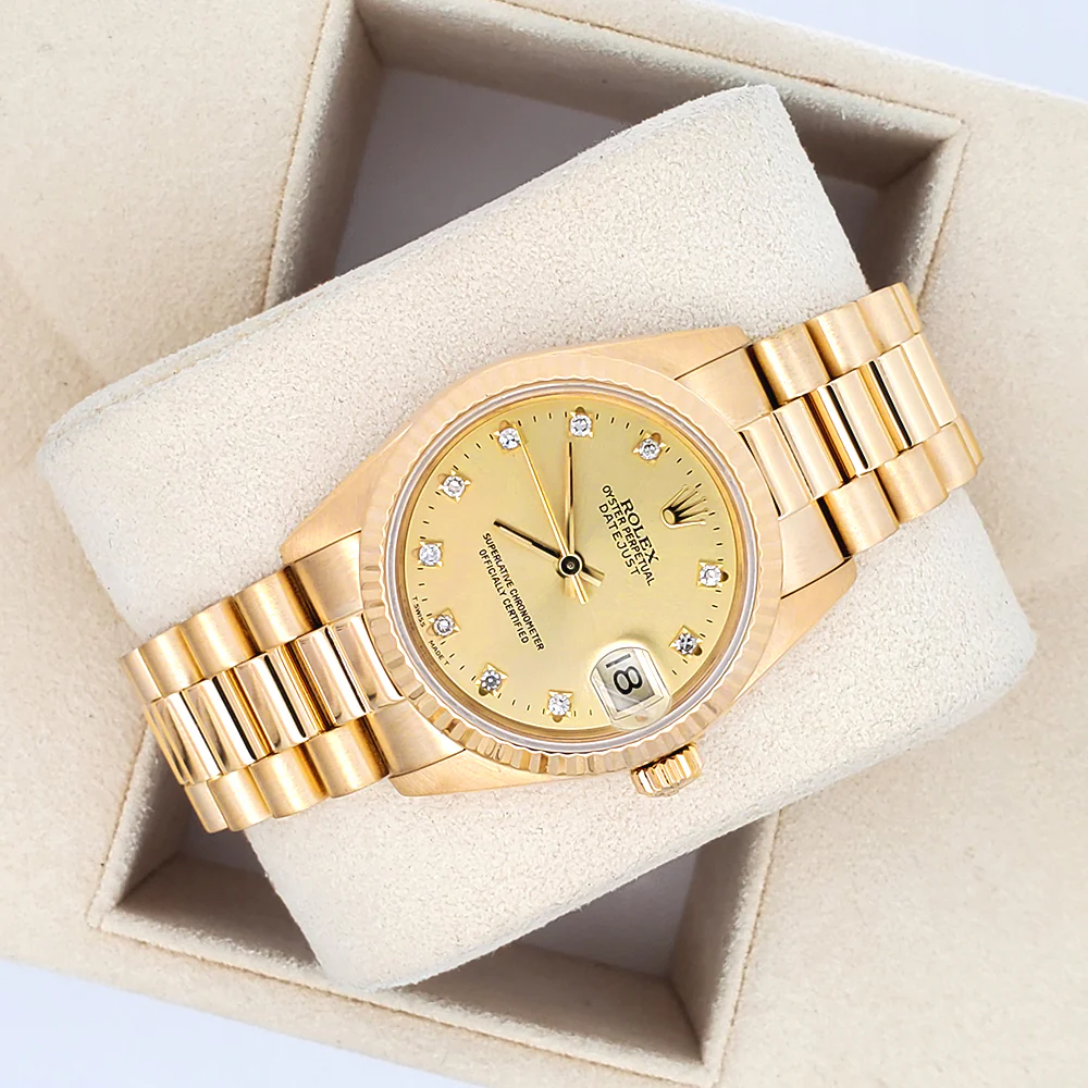 Rolex President Datejust 31mm Factory Champagne Diamond Yellow Gold Watch 68278 - Image 5