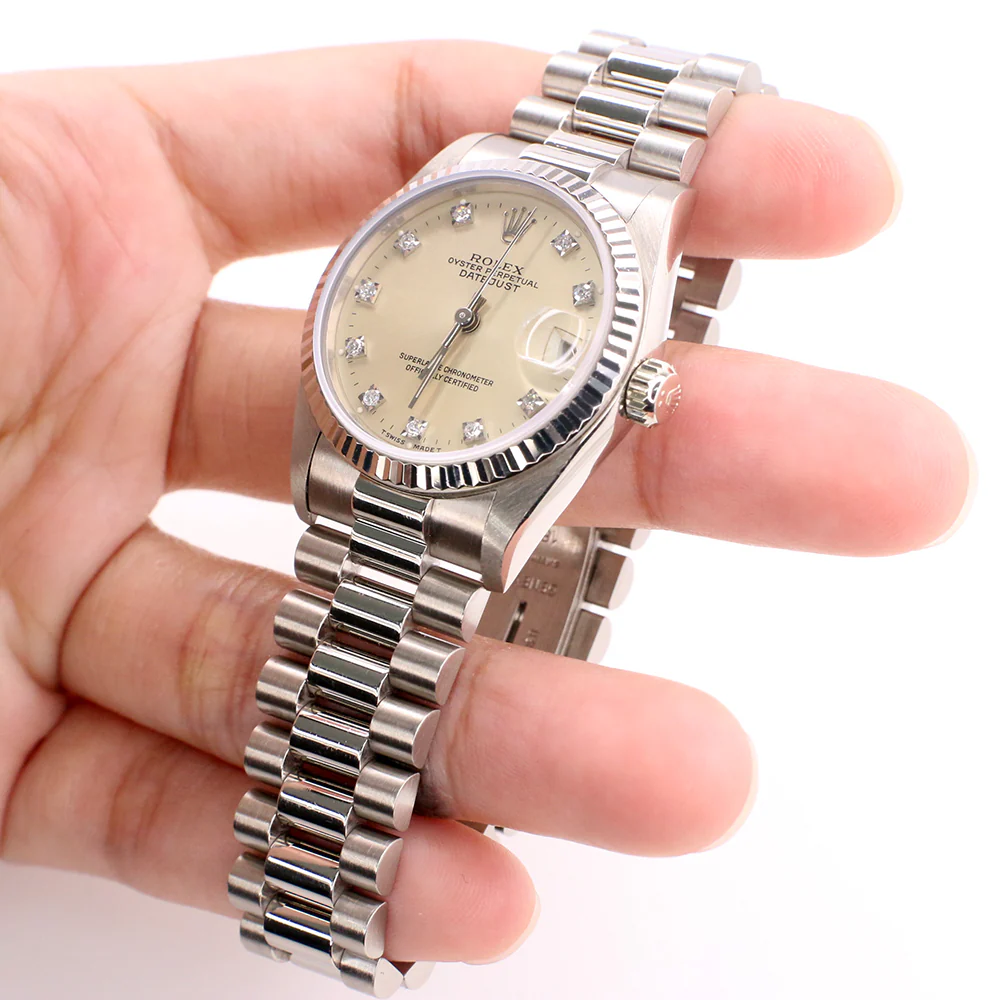 Rolex President Datejust 31MM Factory Diamond Dial 18k White Gold Watch 68279 Box Papers - Image 3