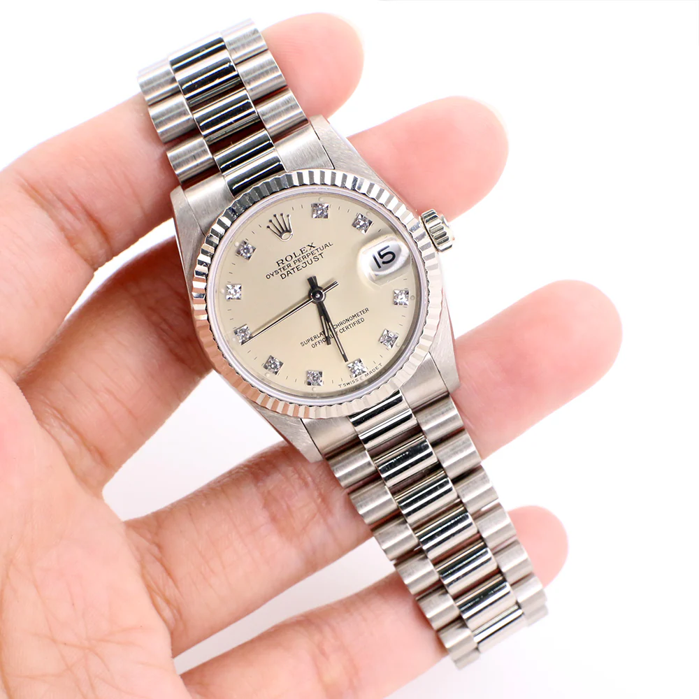 Rolex President Datejust 31MM Factory Diamond Dial 18k White Gold Watch 68279 Box Papers - Image 4