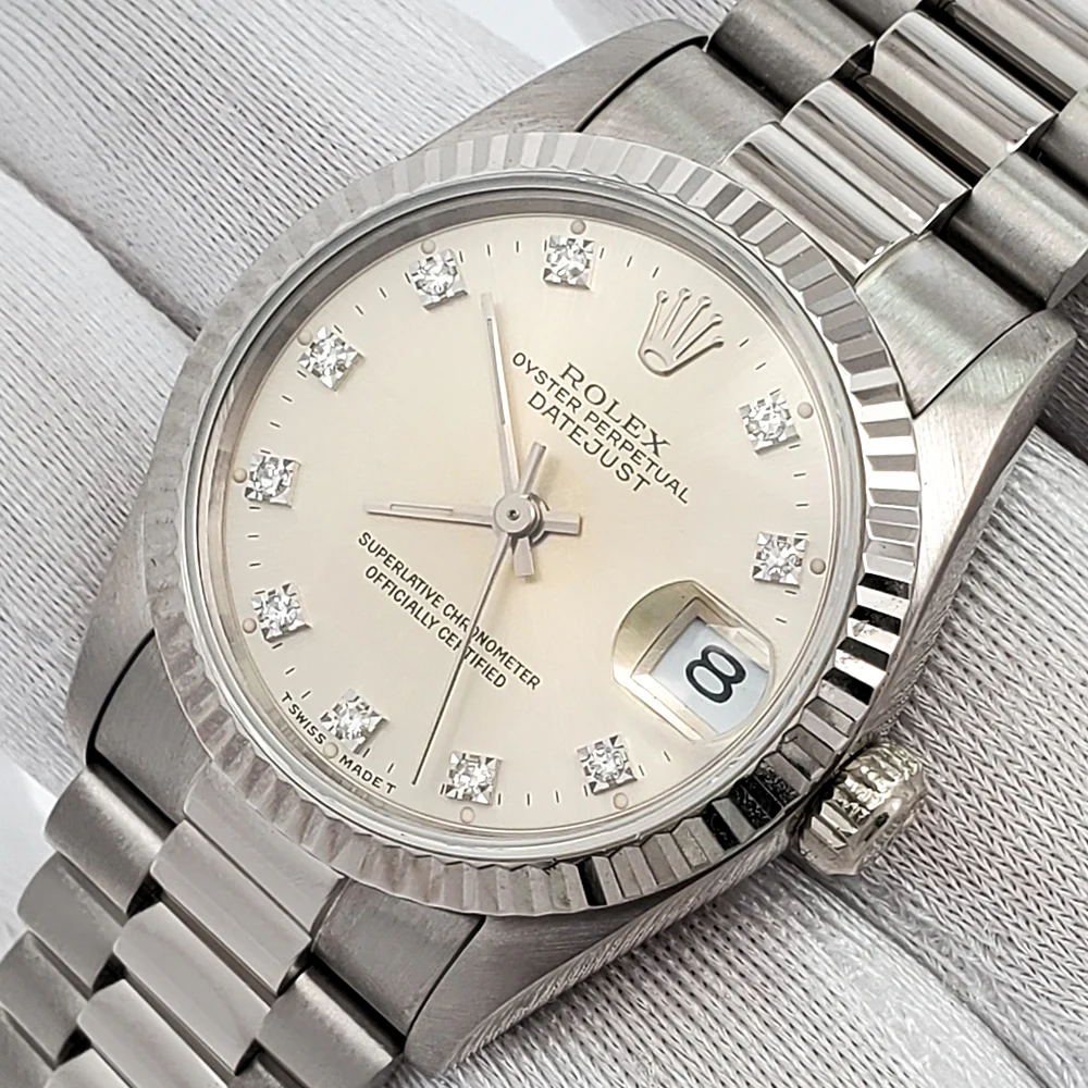 Rolex President Datejust 31mm Factory Diamond Dial White Gold Watch 68279