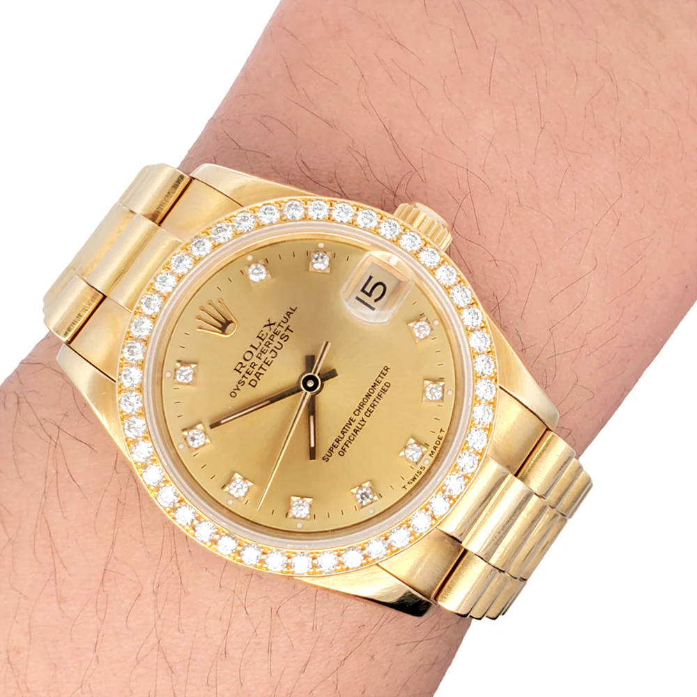 Rolex President Datejust 31mm Yellow Gold Factory Champagne Diamond Dial/Bezel Watch 68288 - Image 2
