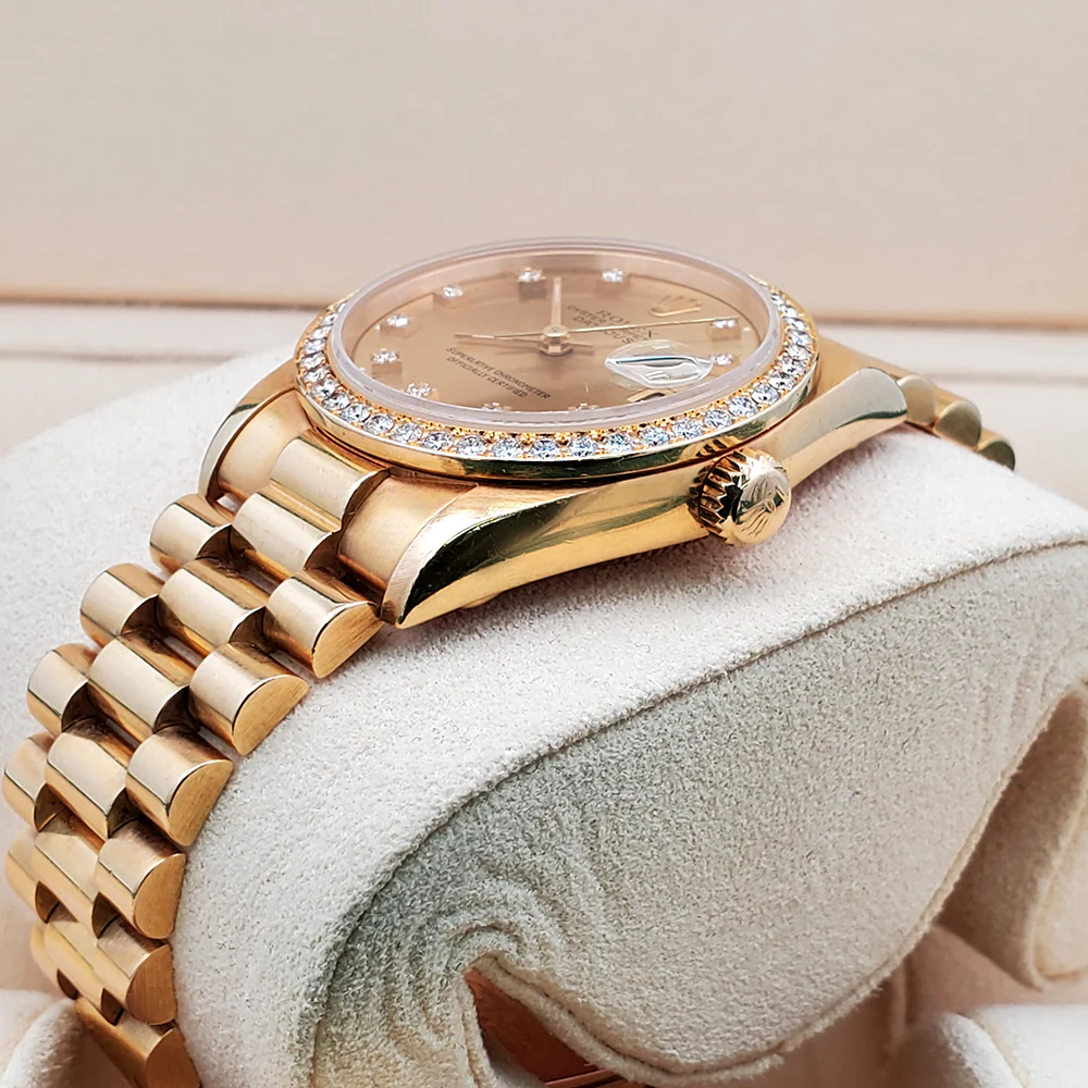 Rolex President Datejust 31mm Yellow Gold Factory Champagne Diamond Dial/Bezel Watch 68288 - Image 4